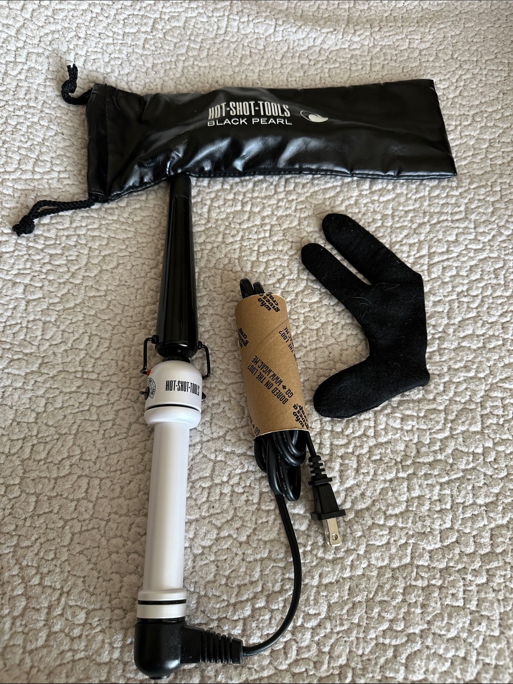 Hot Shot Tools - Black Pearl White & Black Curling Iron with Glove